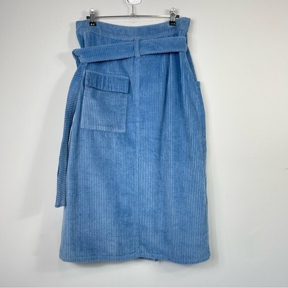 Deer and Flyer Light Blue Corduroy High Waist Cargo Utility Midi Wrap Skirt M - Picture 10 of 16